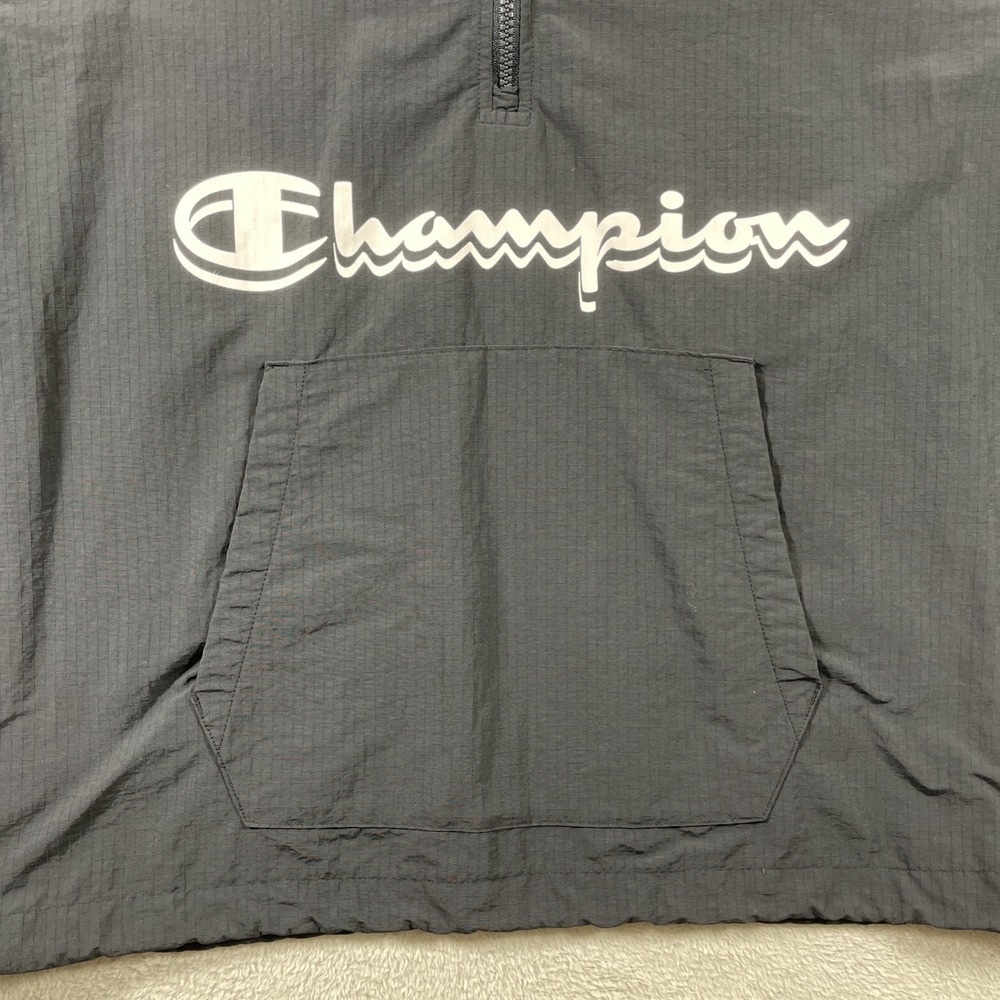 Champion Jacket Men Black Large Pullover 1/4 Zip Hooded Spell Out Vented - Picture 3 of 16